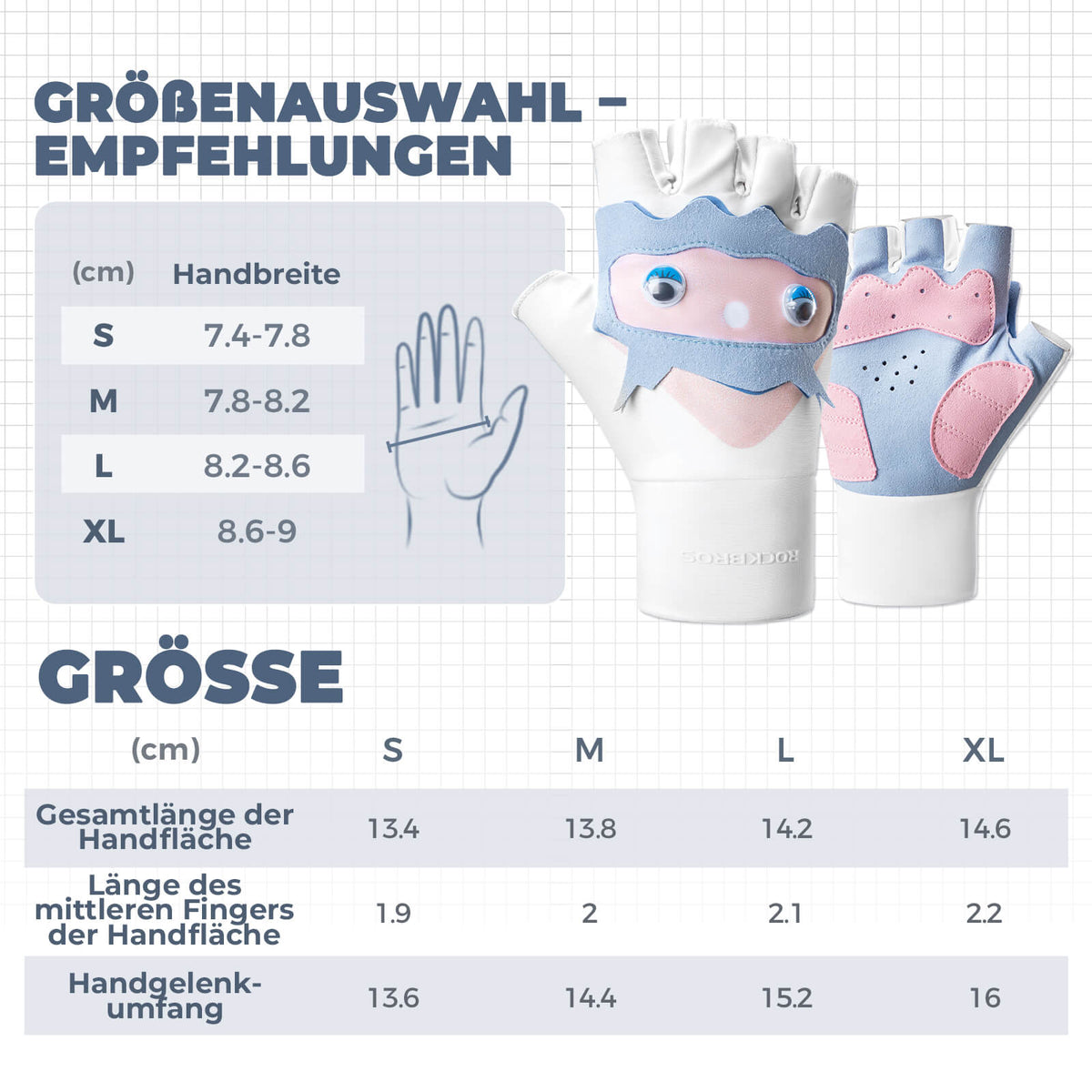 ROCKBROS Guantes de bicicleta para niños de media finger fingerless