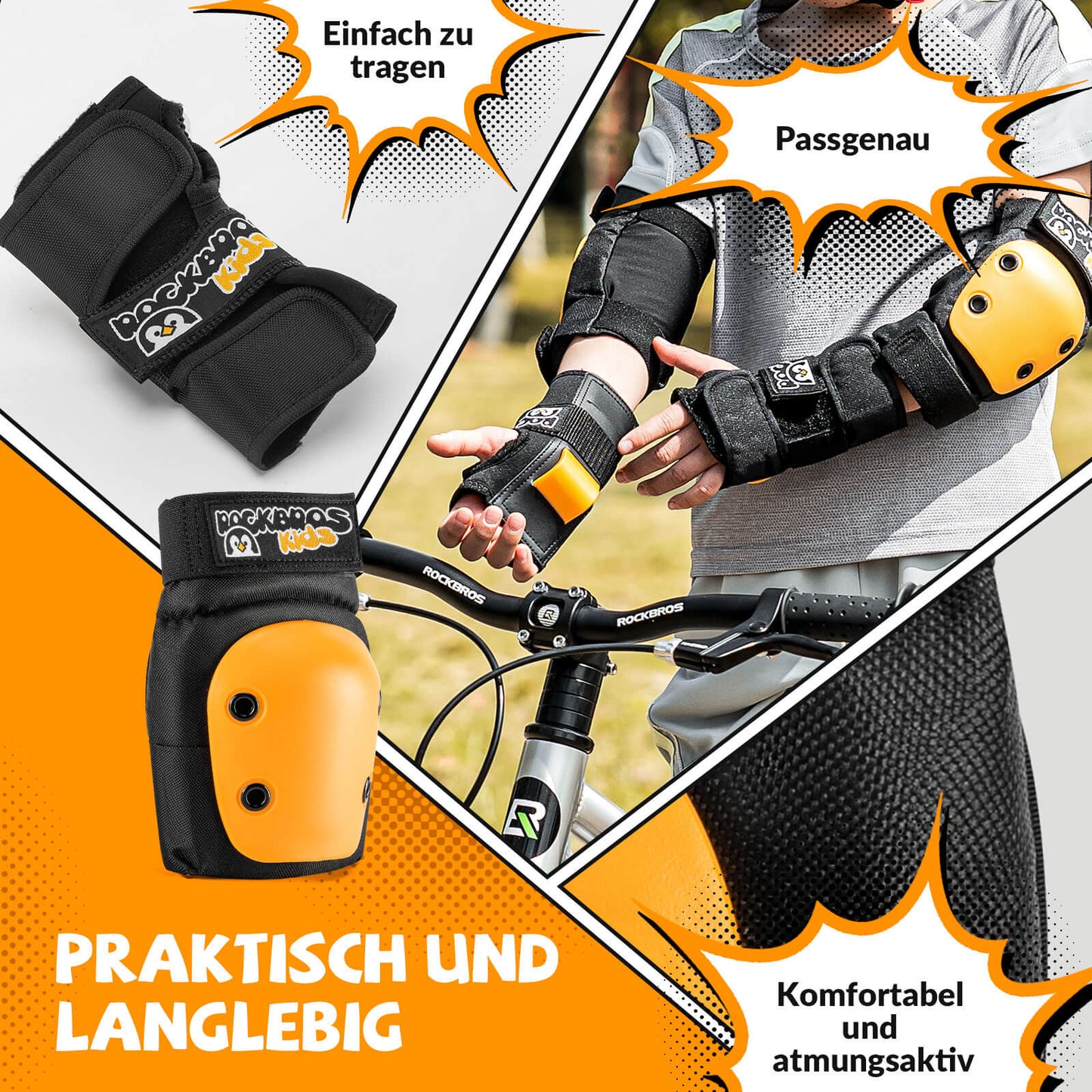 Rodilleras para niños 6 en 1, juego de protectores cómodos, protectores deportivos para bicicleta ROCKBROS