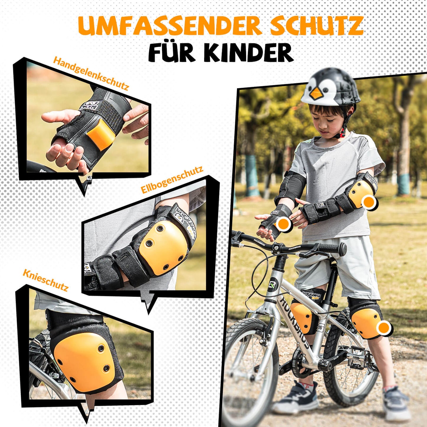 Rodilleras para niños 6 en 1, juego de protectores cómodos, protectores deportivos para bicicleta ROCKBROS
