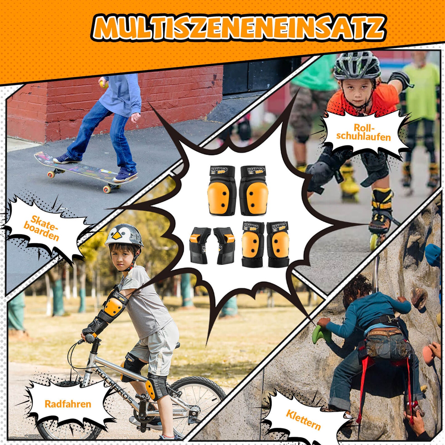 Rodilleras para niños 6 en 1, juego de protectores cómodos, protectores deportivos para bicicleta ROCKBROS