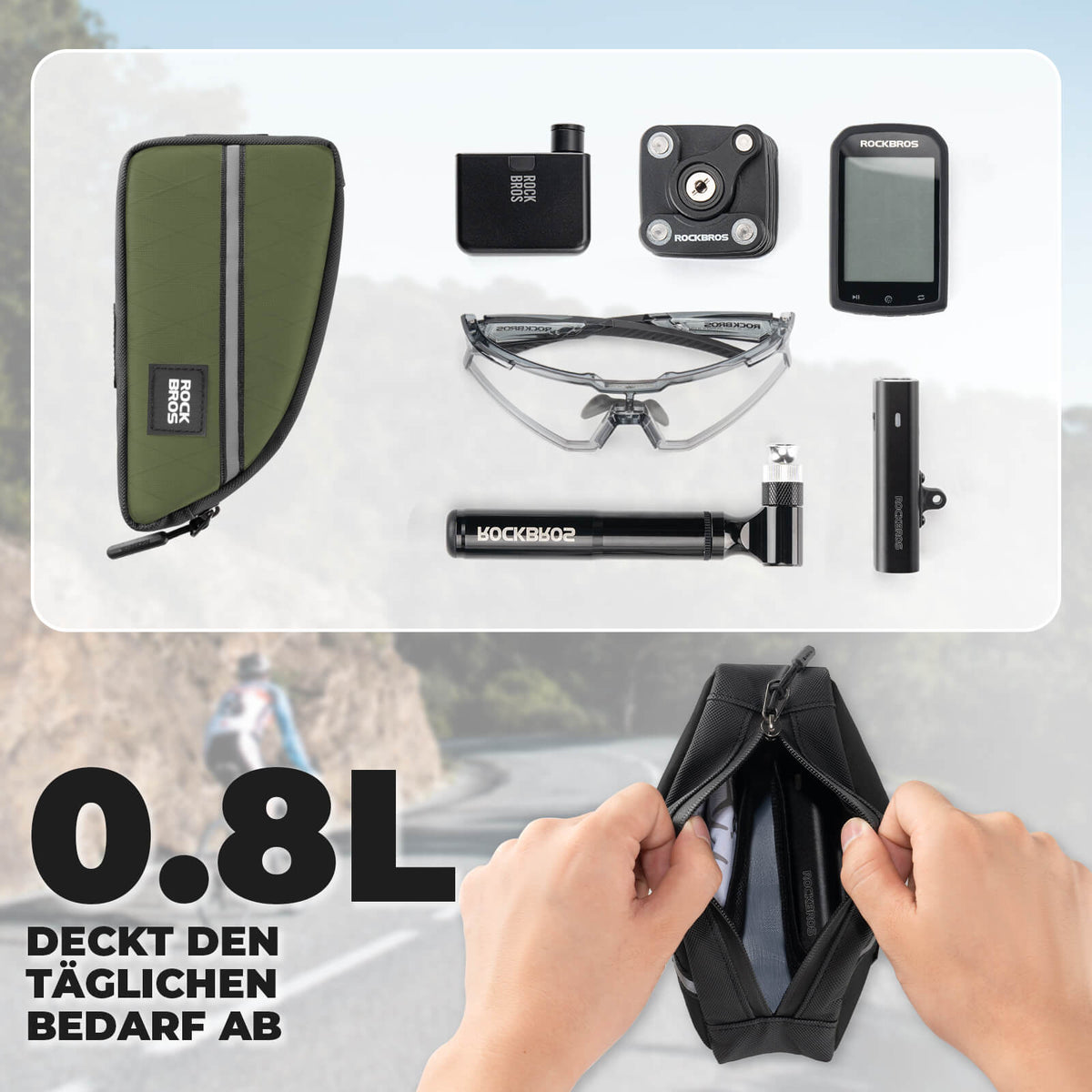 ROCKBROS Bolsa de tubo superior 0,8L Ligera para bicicleta plegable