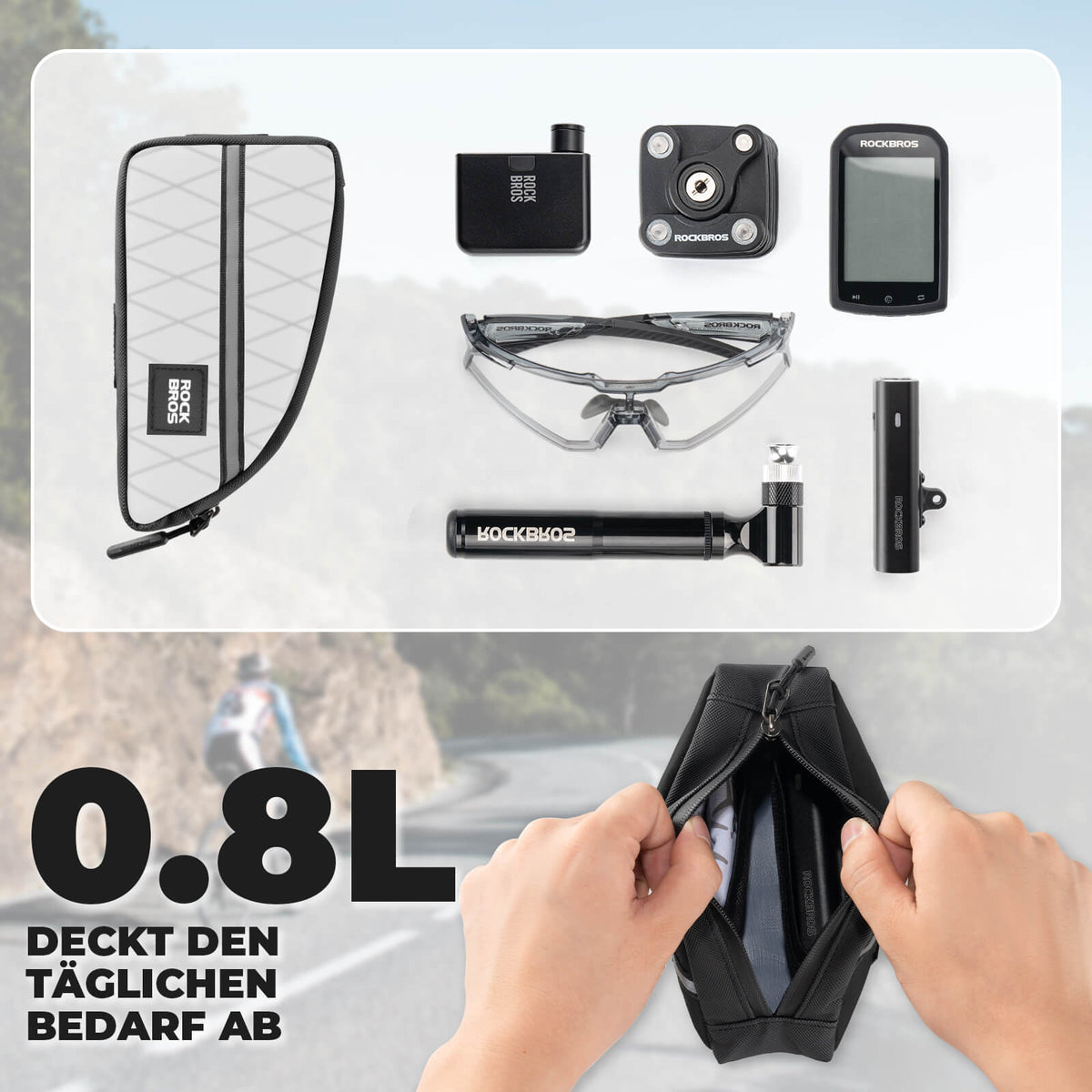 ROCKBROS Bolsa de tubo superior 0,8L Ligera para bicicleta plegable