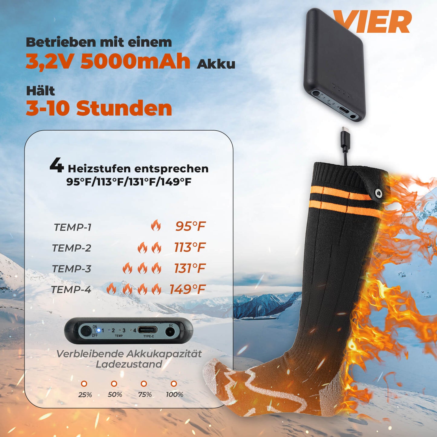 Calcetines deportivos, calcetines de ciclismo, calcetines calefactables de invierno, recargables 5000mAh ROCKBROS