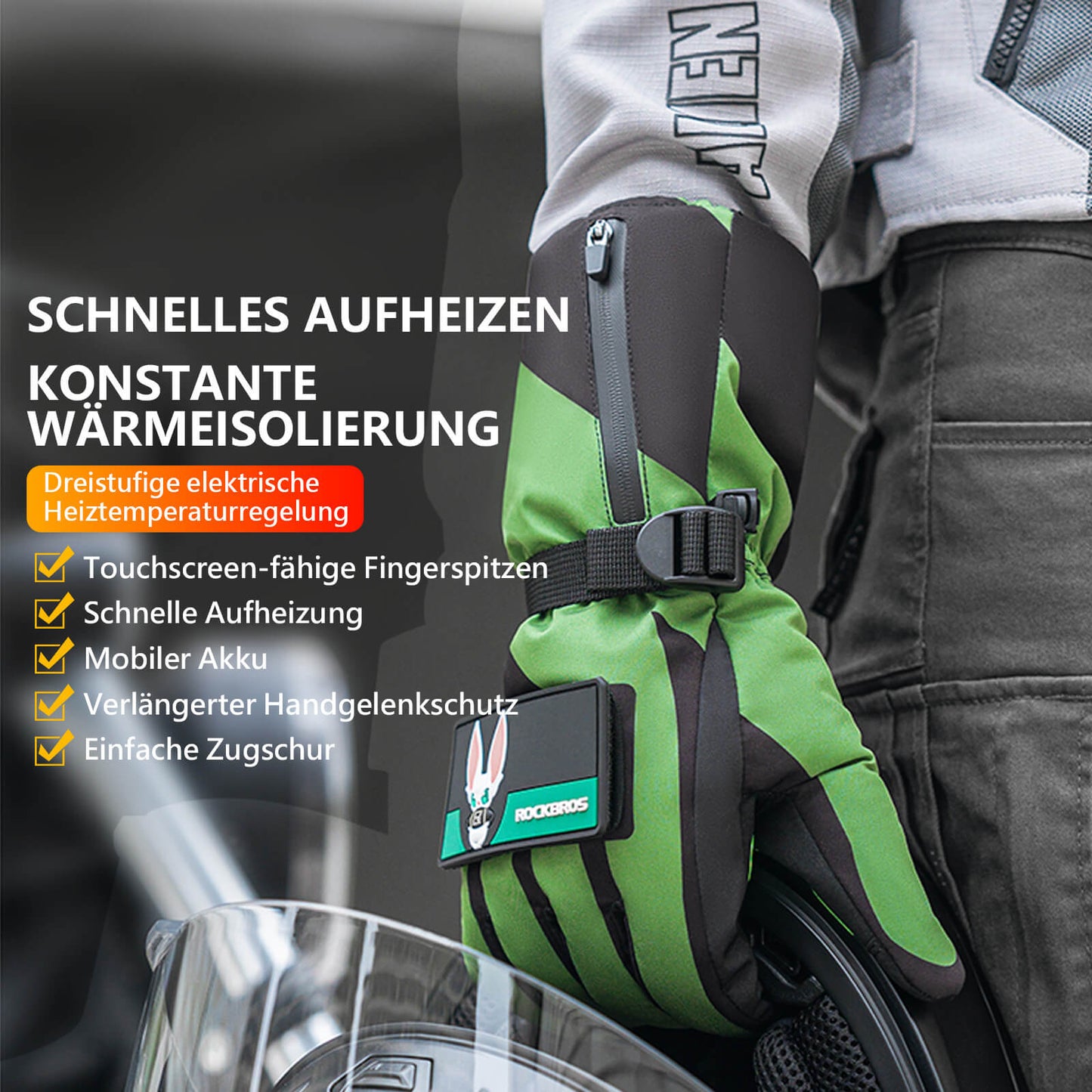 Guantes de ciclismo calefactables de invierno, 3 niveles de calor, tallas M-XL, ROCKBROS