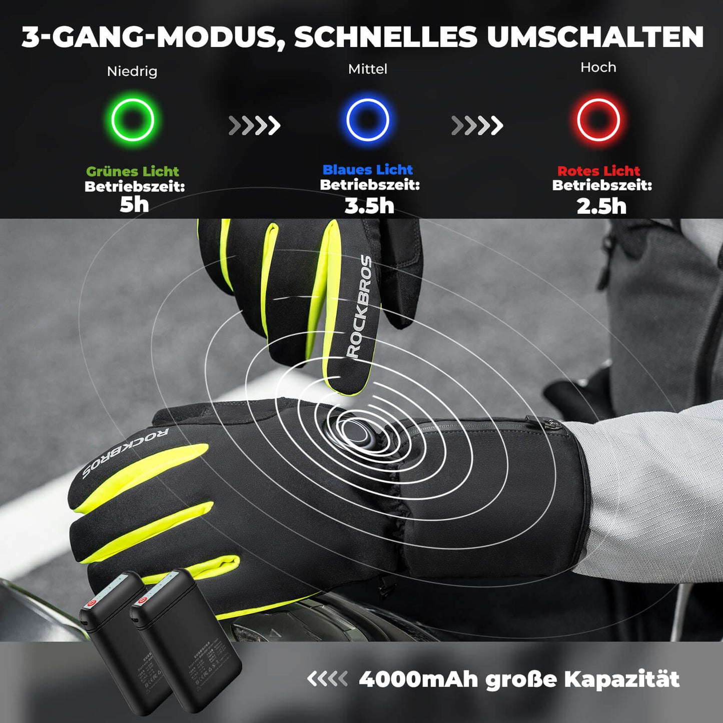 Guantes de ciclismo calefactables de invierno con pantalla táctil M-2XL ROCKBROS