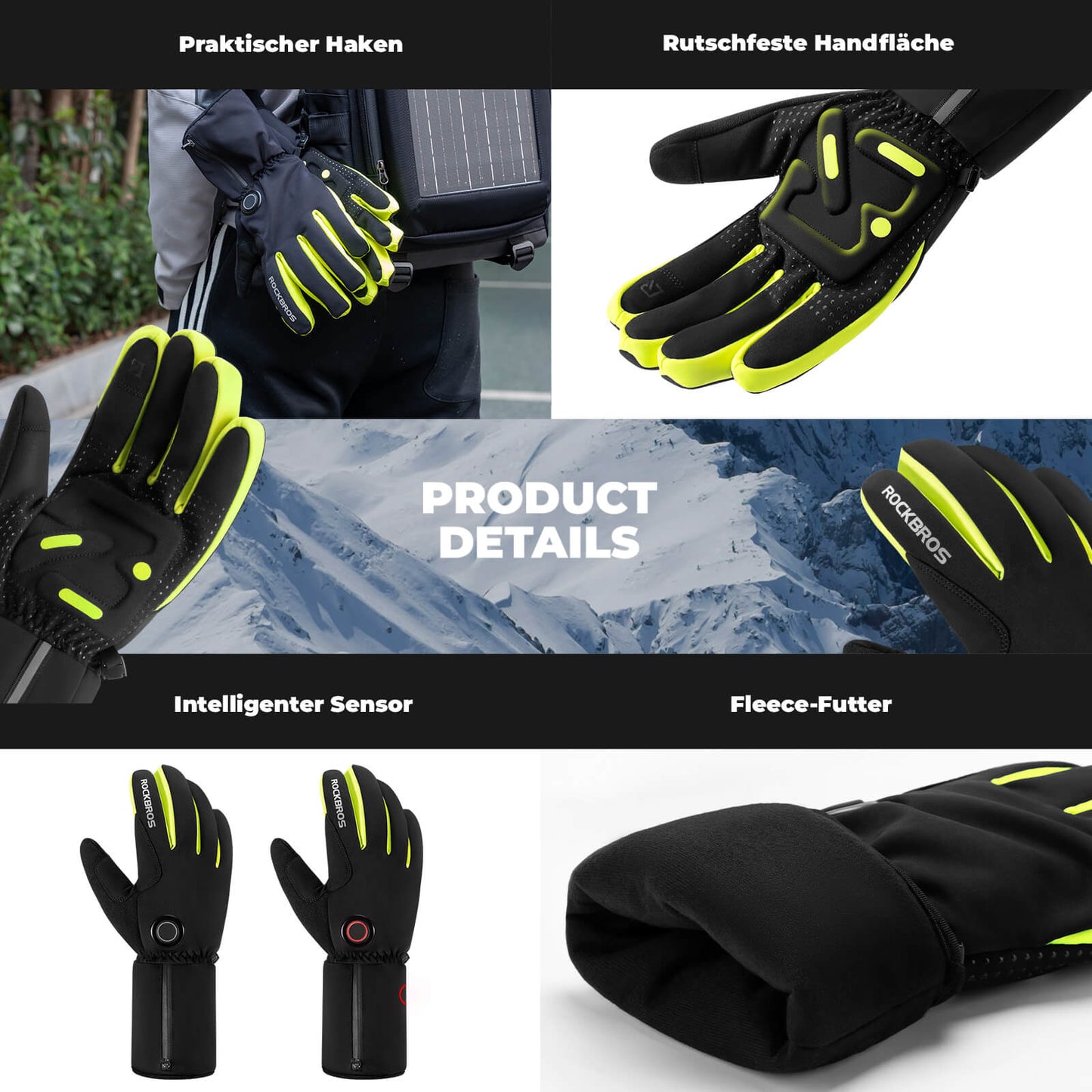 Guantes de ciclismo calefactables de invierno con pantalla táctil M-2XL ROCKBROS