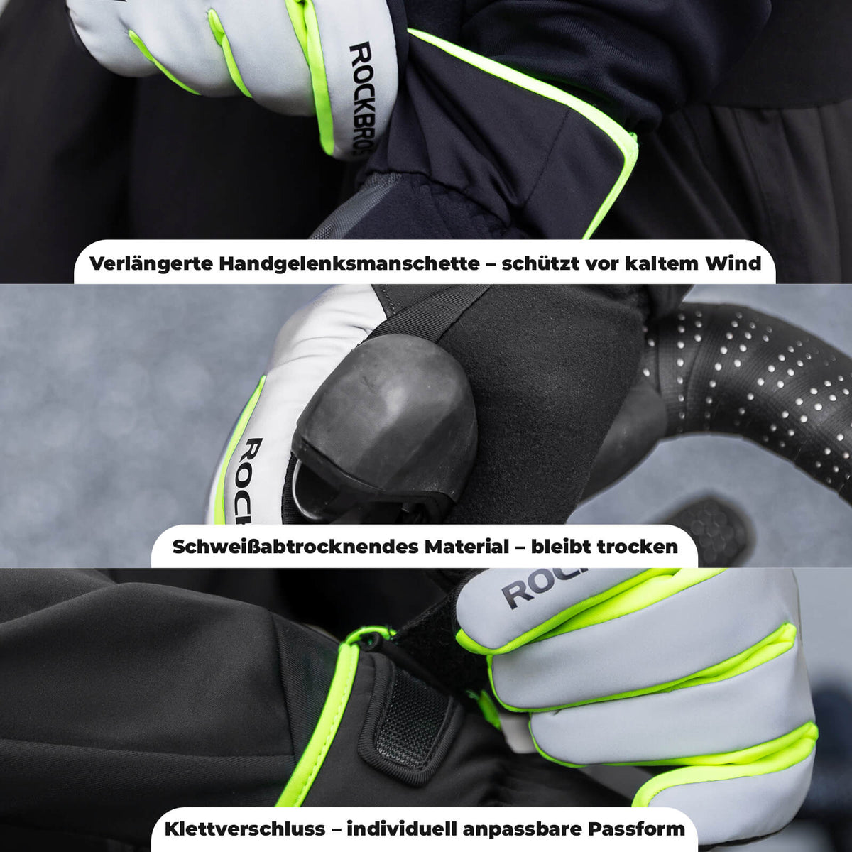 ROCKBROS Guantes de Invierno para Bicicleta Táctiles Cálidos Cortaviento