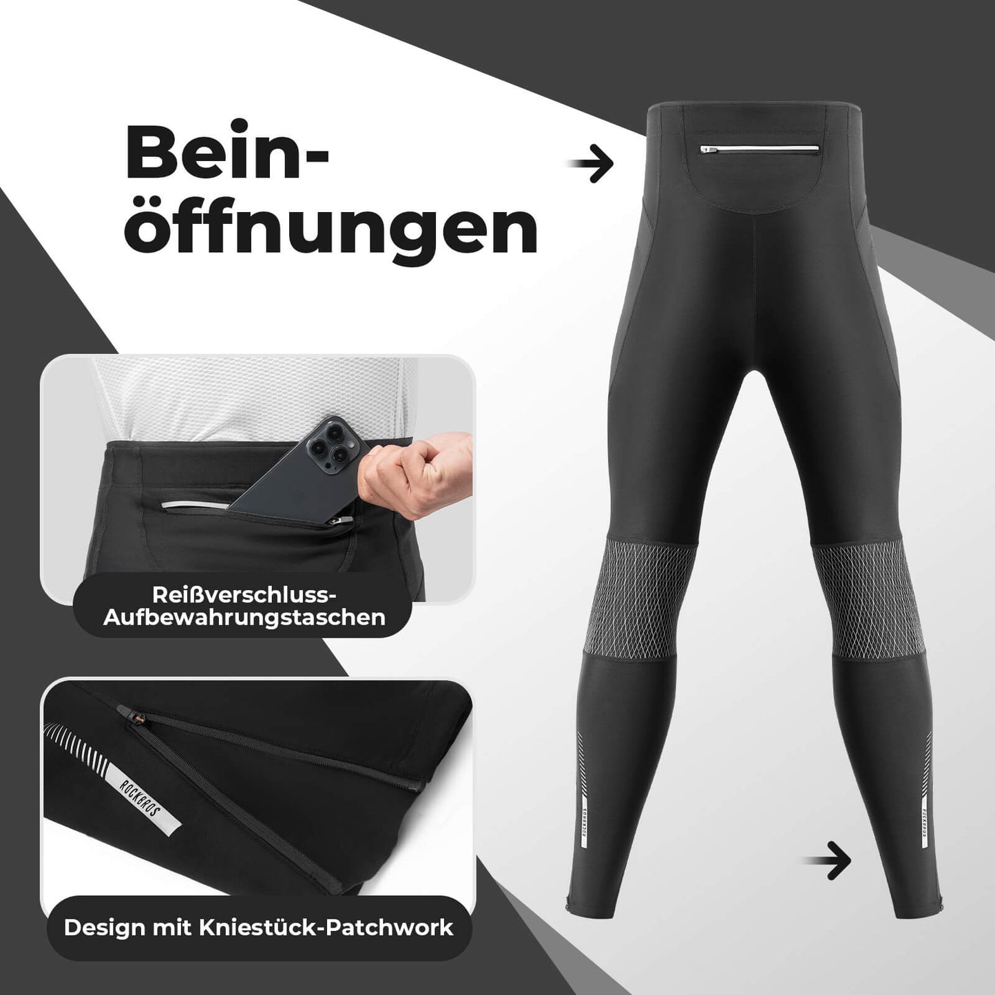 Pantalones térmicos de ciclismo de invierno, mallas de compresión de forro polar, 3 bolsillos, ROCKBROS