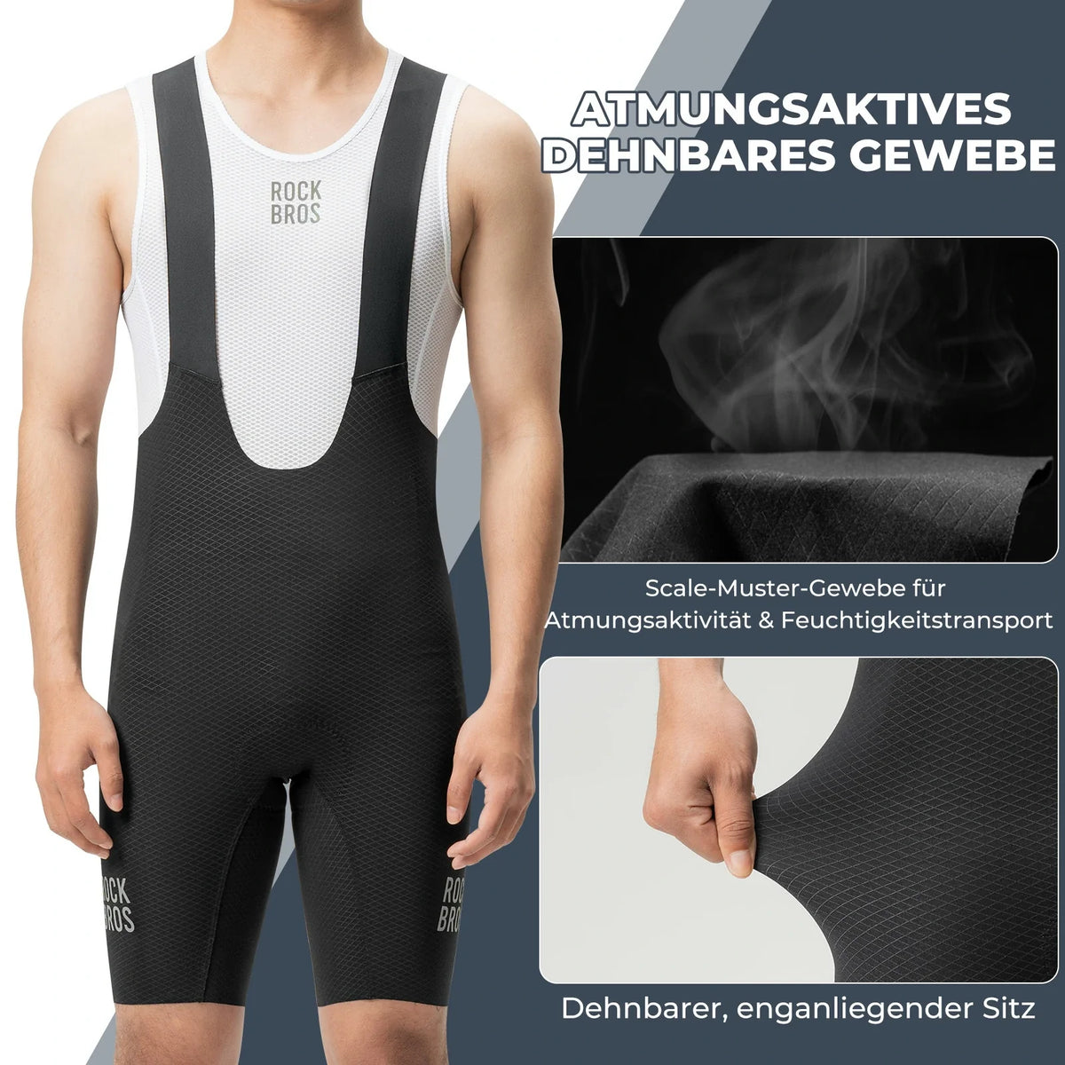 ROCKBROS Culote de Ciclismo Hombre Corto Acolchado con Tirantes, Culote Corto con Reflectores Verano