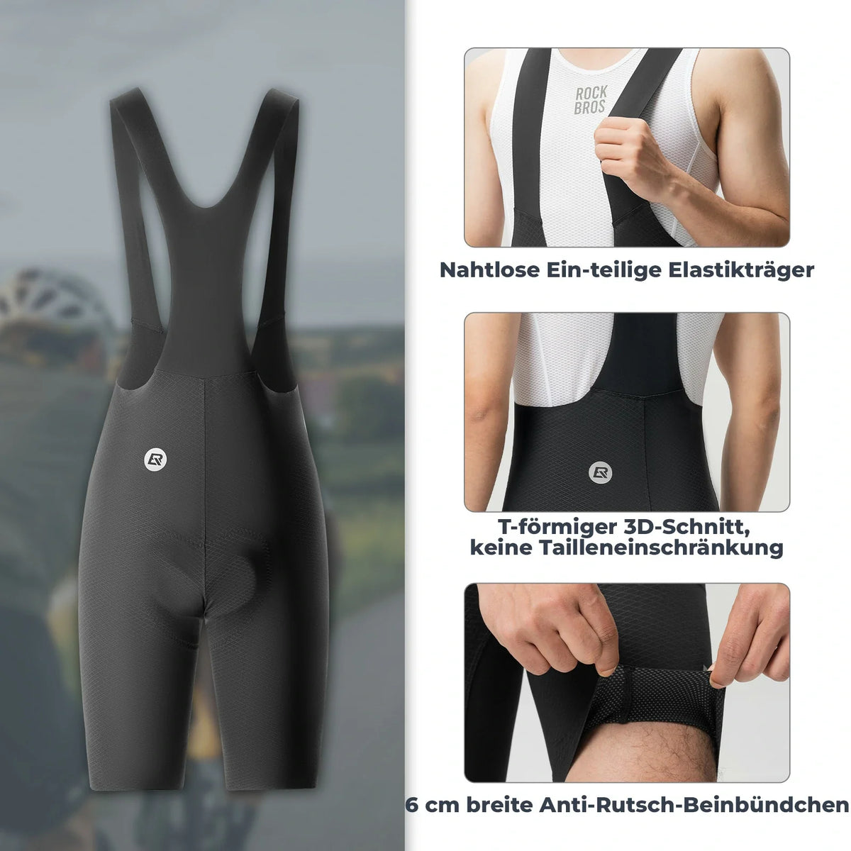 ROCKBROS Culote de Ciclismo Hombre Corto Acolchado con Tirantes, Culote Corto con Reflectores Verano