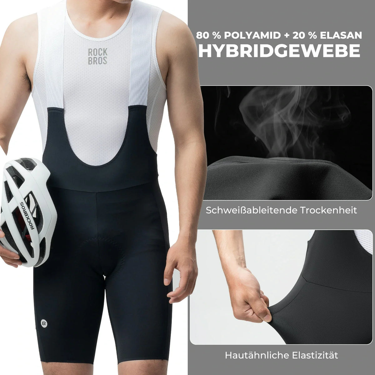 ROCKBROS Culotte de Ciclismo Hombre Acolchada, Pantalón Corto de Ciclismo, Bib Shorts con Tirantes, Culote con Tirantes Ciclismo