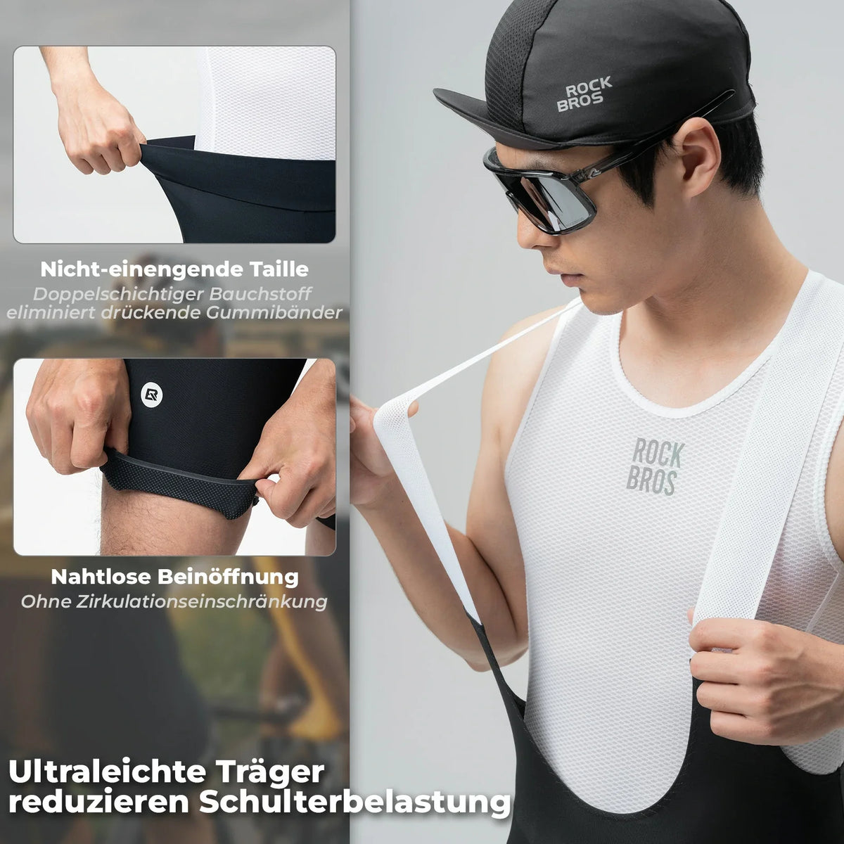 ROCKBROS Culotte de Ciclismo Hombre Acolchada, Pantalón Corto de Ciclismo, Bib Shorts con Tirantes, Culote con Tirantes Ciclismo