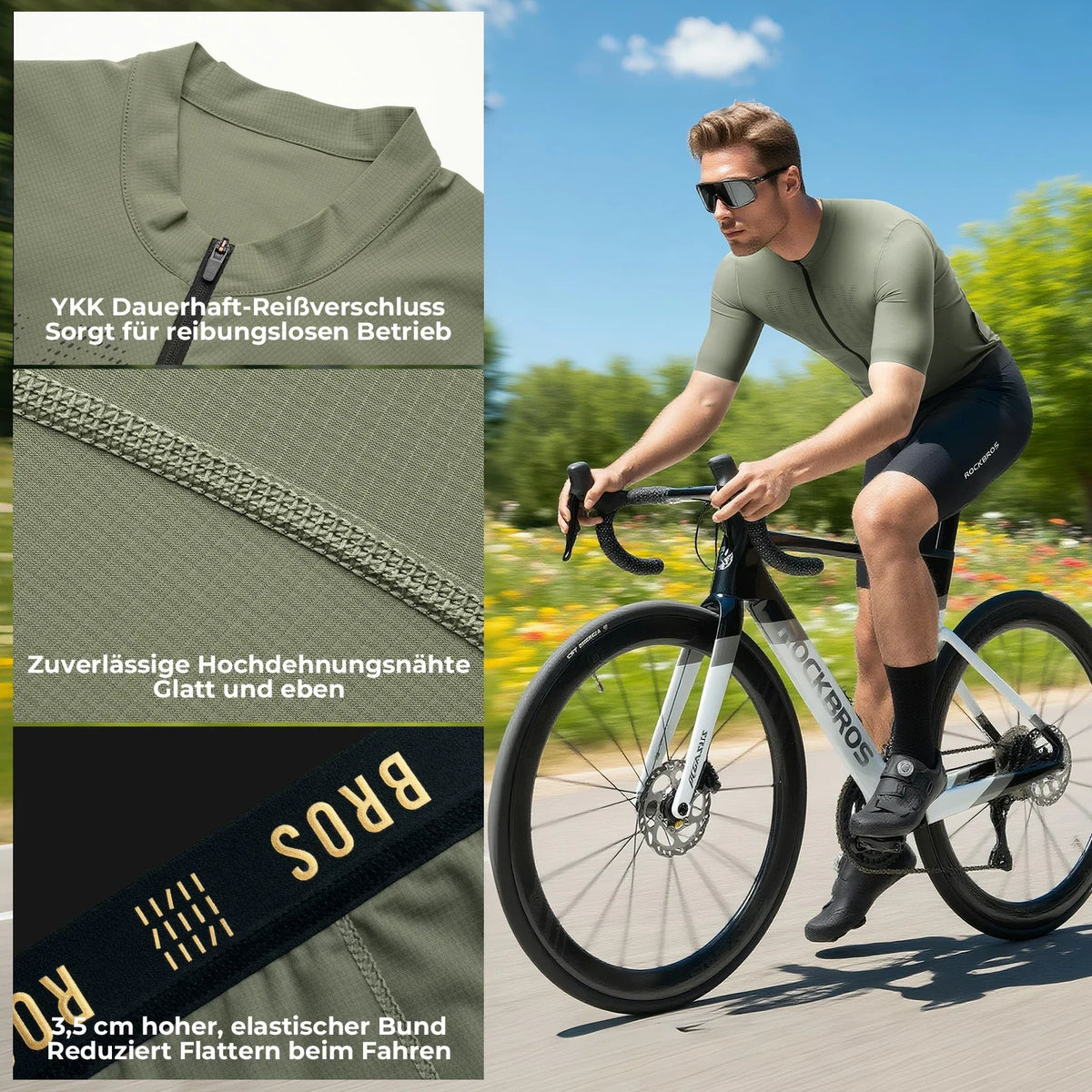 ROCKBROS Maillot de Ciclismo de Manga Corta para Hombre, Maillot Transpirable de Secado Rápido para Bicicleta de Carretera
