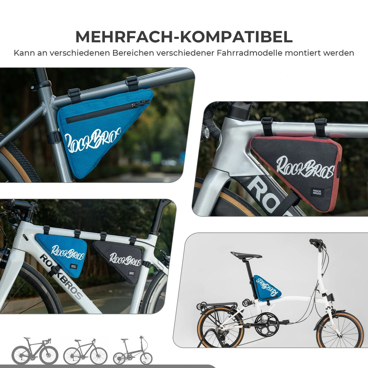 ROCKBROS Bolsa de Cuadro para Bicicleta Bolsa Triangular 0.8L–1.4L