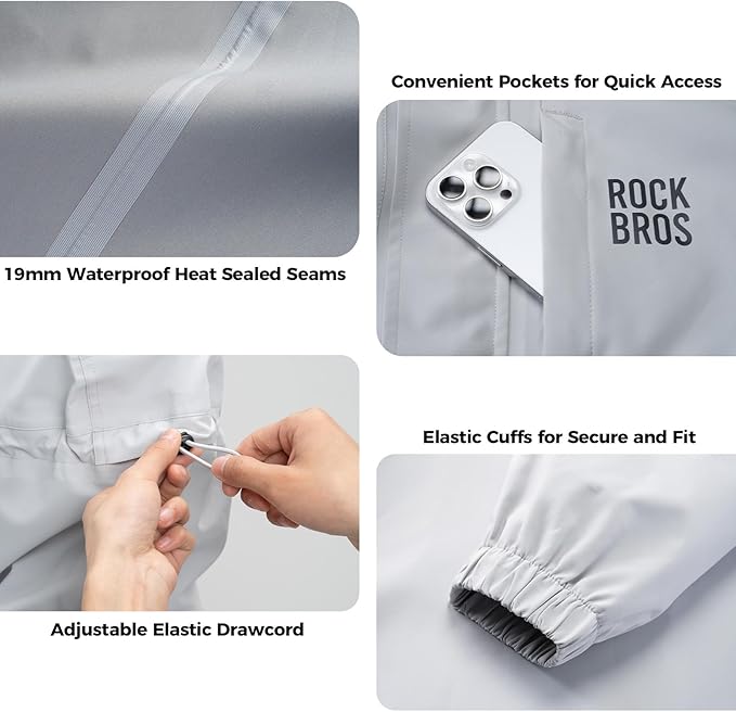 ROCKBROS Chaqueta de lluvia impermeable transpirable capote de lluvia abrigo de lluvia cortavientos