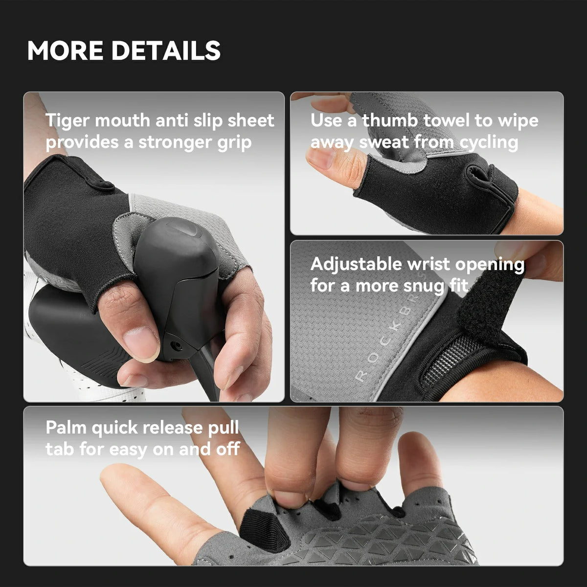 ROCKBROS S424 Guantes de bicicleta de media dedo
