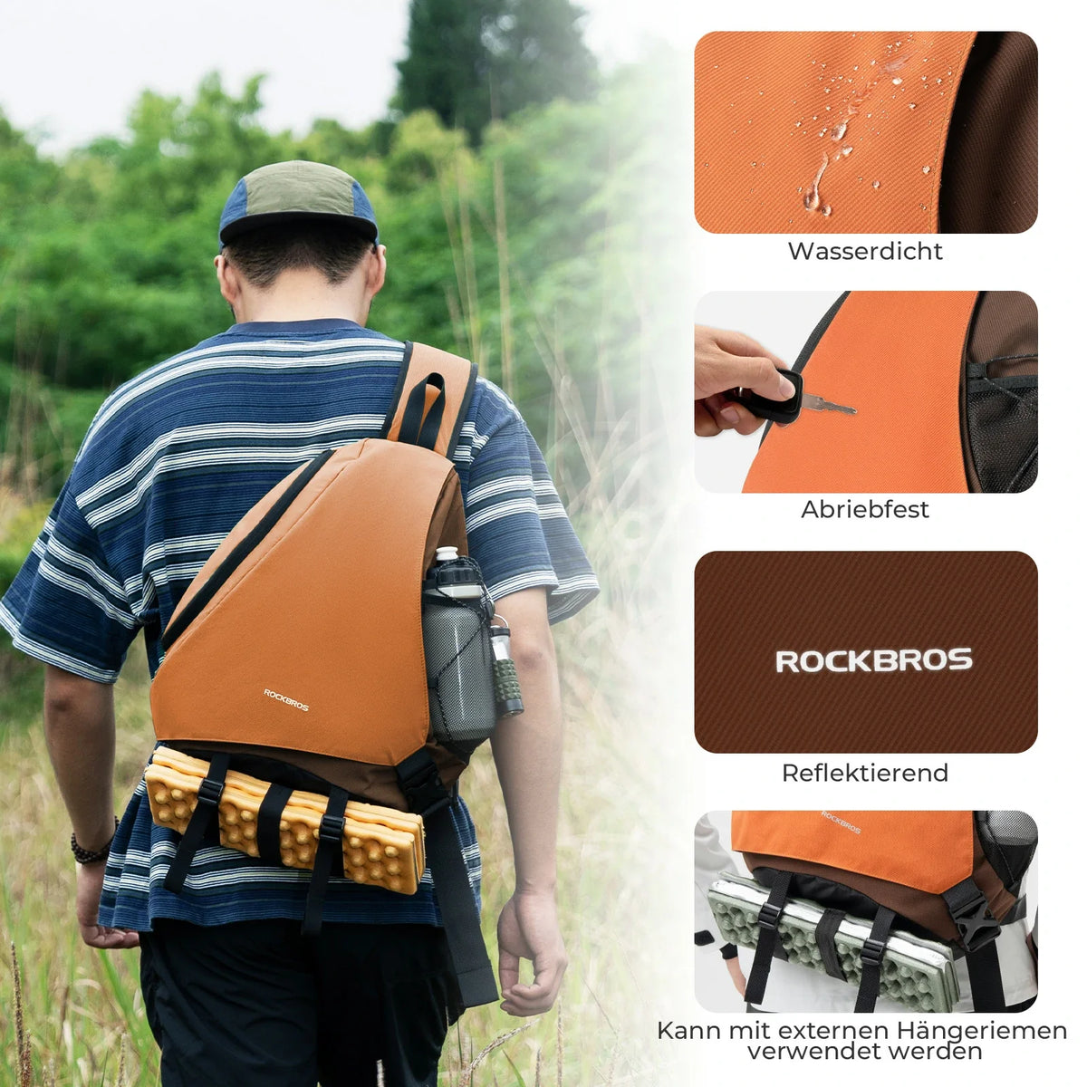 Bolsa de hombro ROCKBROS Grande, Mochila tipo bandolera con cierre magnético, Bolso cruzado