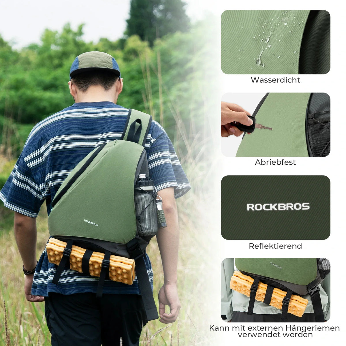 Bolsa de hombro ROCKBROS Grande, Mochila tipo bandolera con cierre magnético, Bolso cruzado
