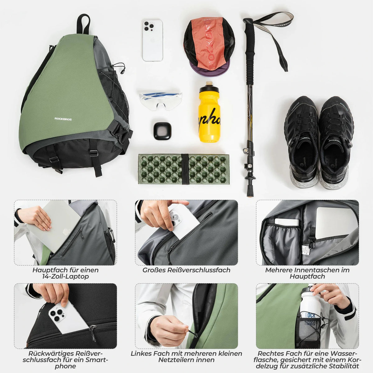 Bolsa de hombro ROCKBROS Grande, Mochila tipo bandolera con cierre magnético, Bolso cruzado