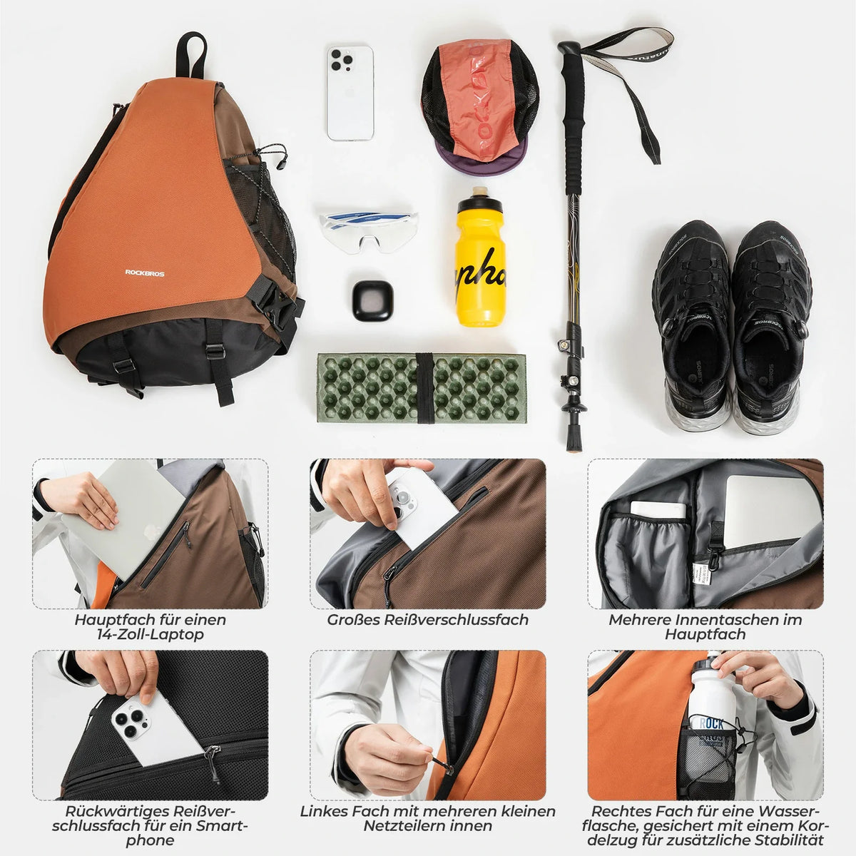 Bolsa de hombro ROCKBROS Grande, Mochila tipo bandolera con cierre magnético, Bolso cruzado