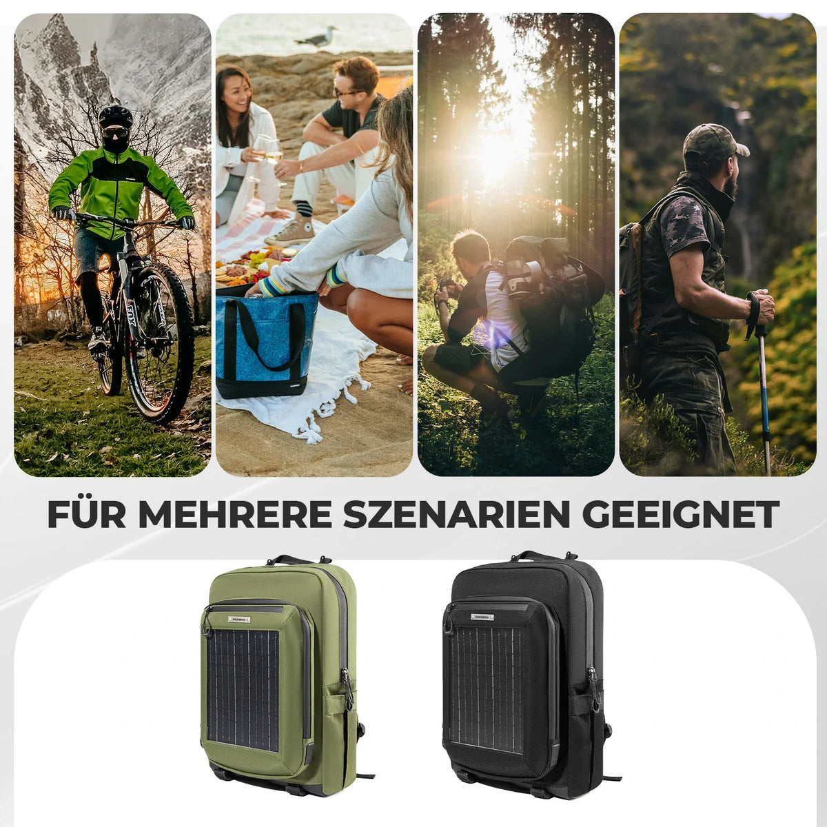 ROCKBROS Mochila Solar Solar Rucksack 20L con 10V 14W Flexible Desmontable