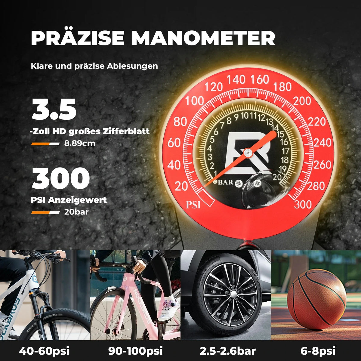 ROCKBROS Bomba de pie para bicicleta 240PSI con manómetro