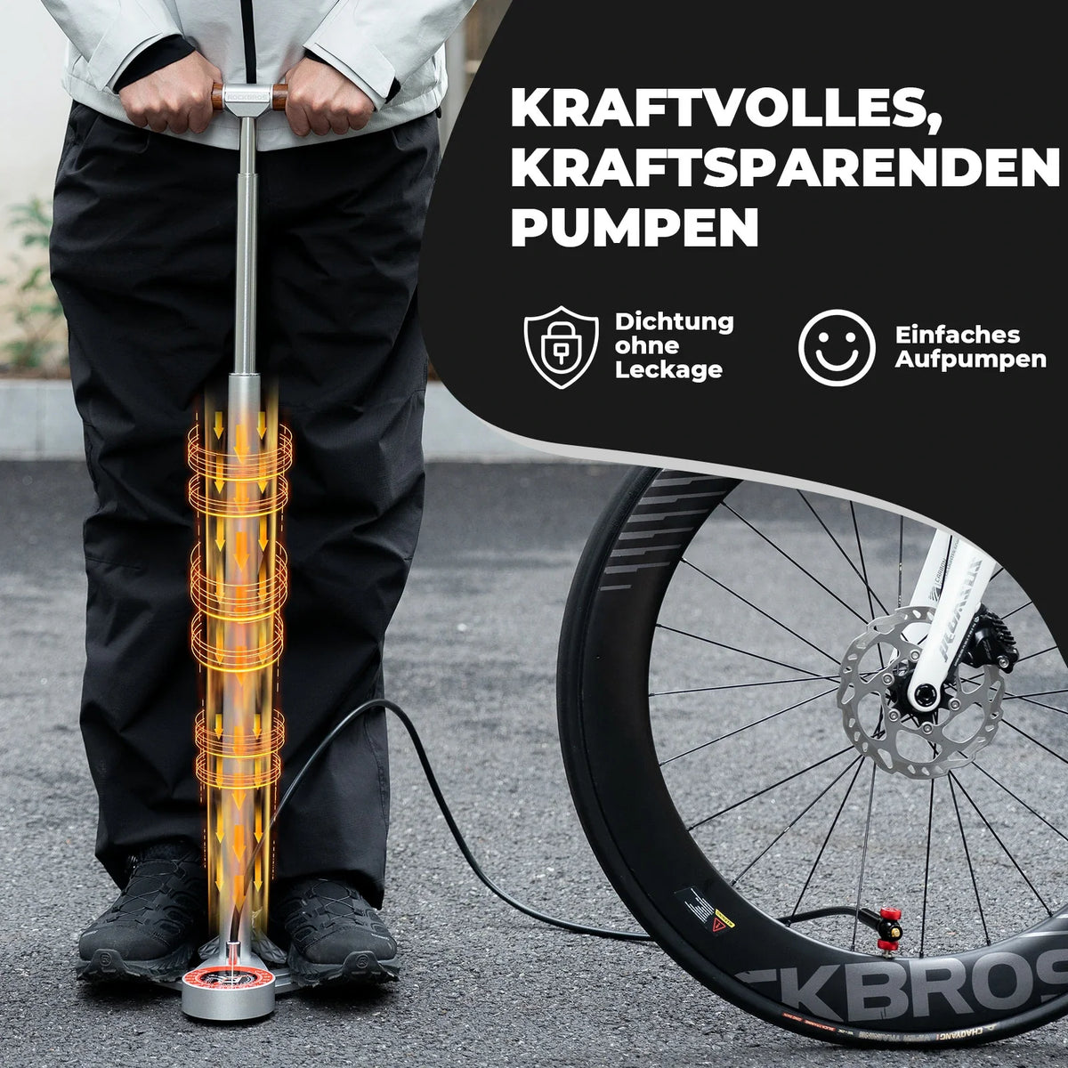 ROCKBROS Bomba de pie para bicicleta 240PSI con manómetro