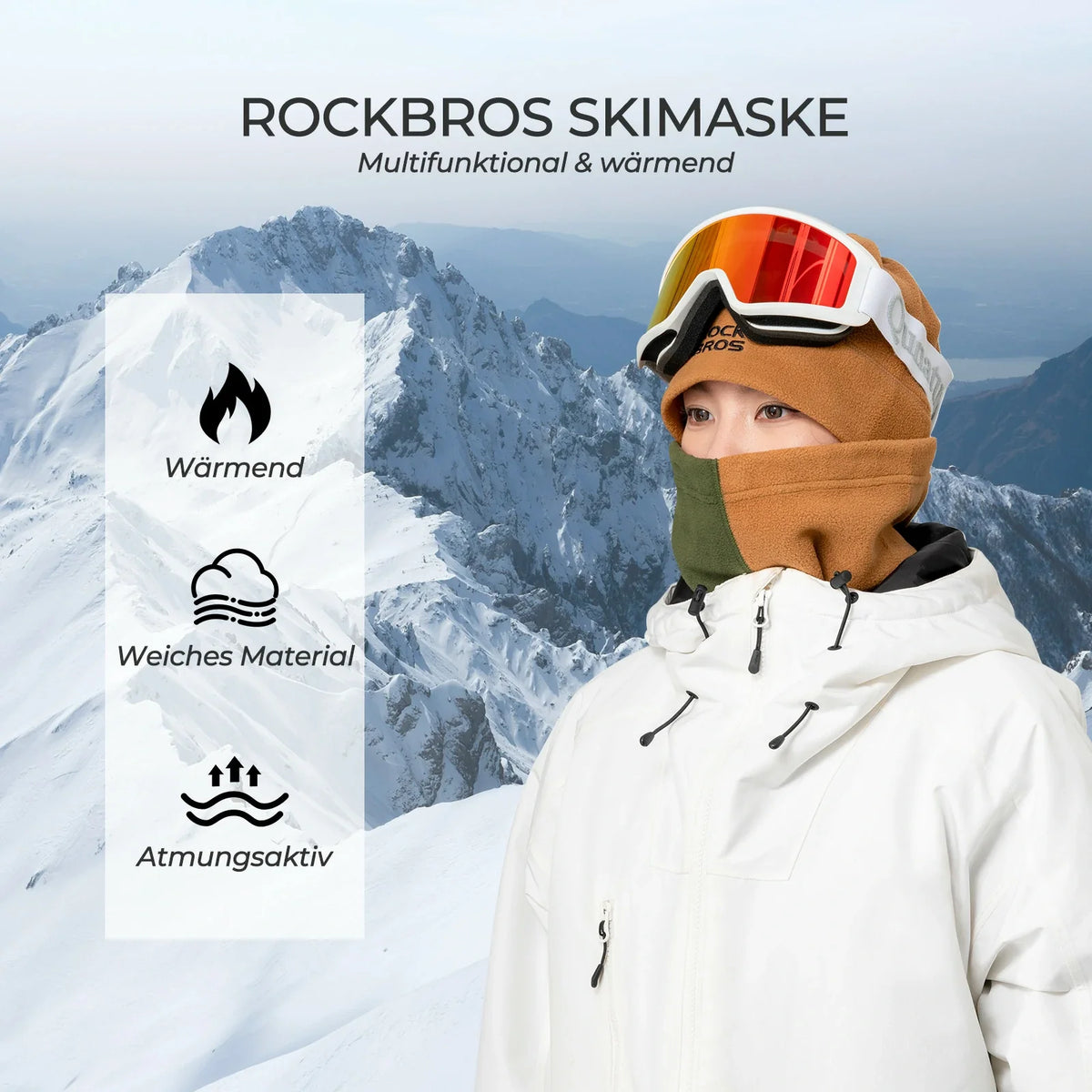ROCKBROS Bufanda tubular de invierno de forro polar, braga térmica para el cuello, pañuelo multifunción cortaviento