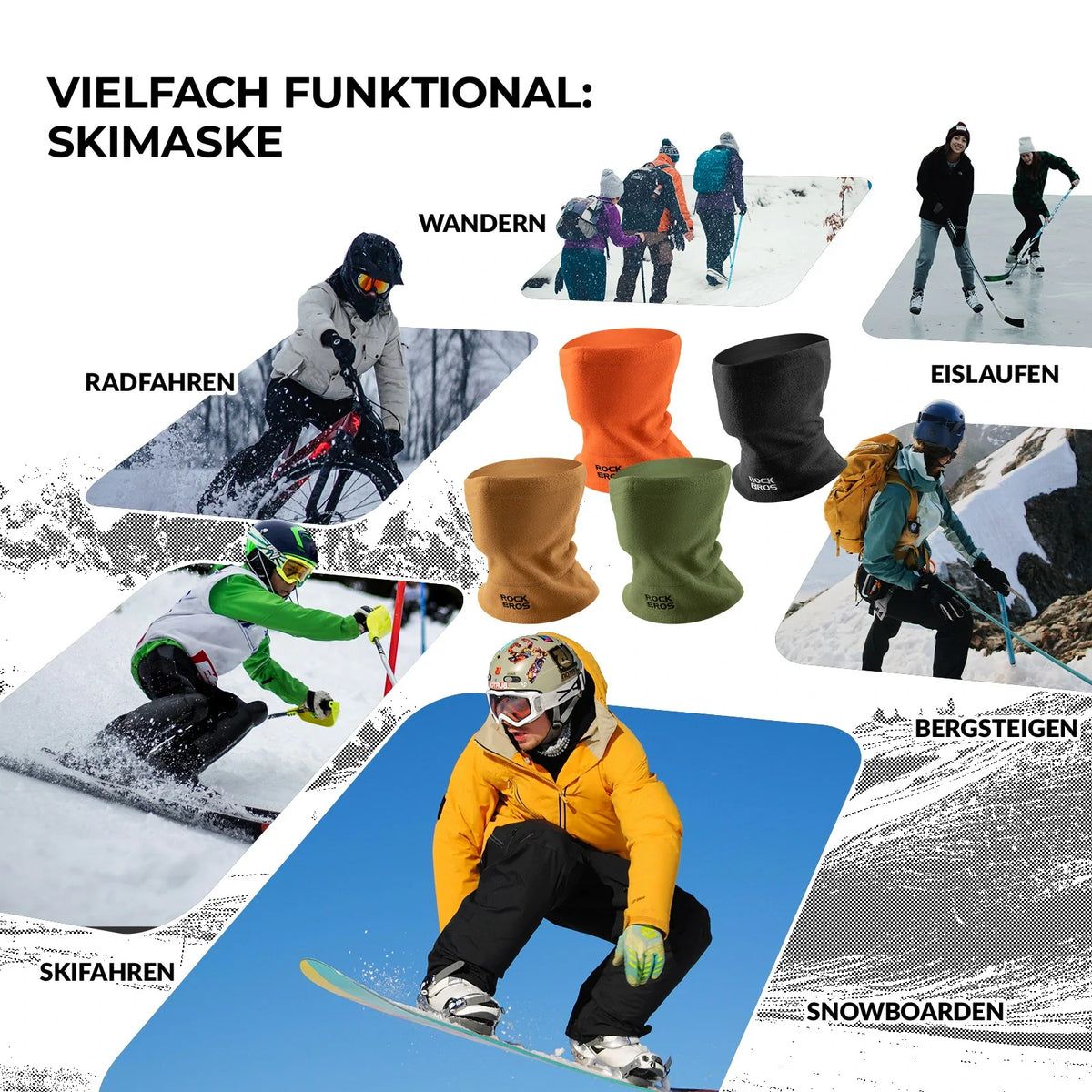ROCKBROS Bufanda tubular de invierno de forro polar, braga térmica para el cuello, pañuelo multifunción cortaviento