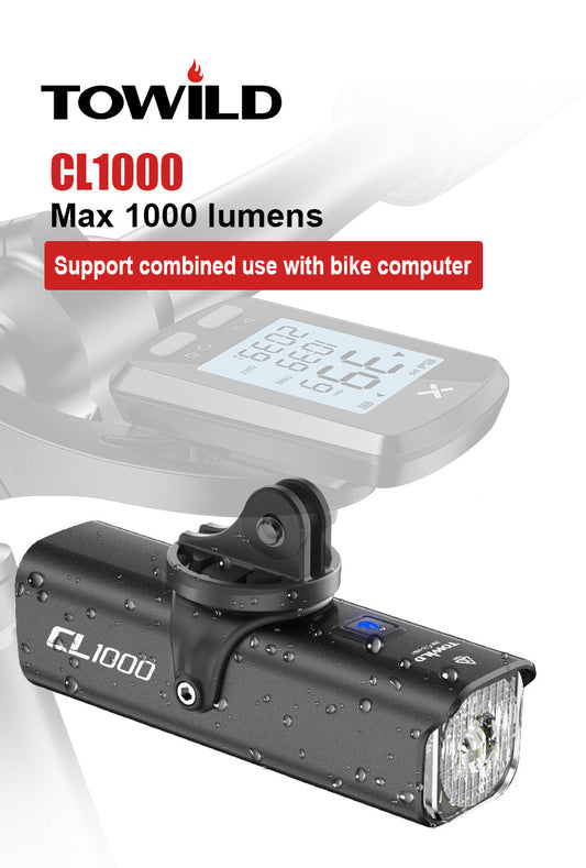 TOWILD CL1000 Luz de bicicleta impermeable compatible con soporte Garmin/GoPro. 1000 lúmenes.