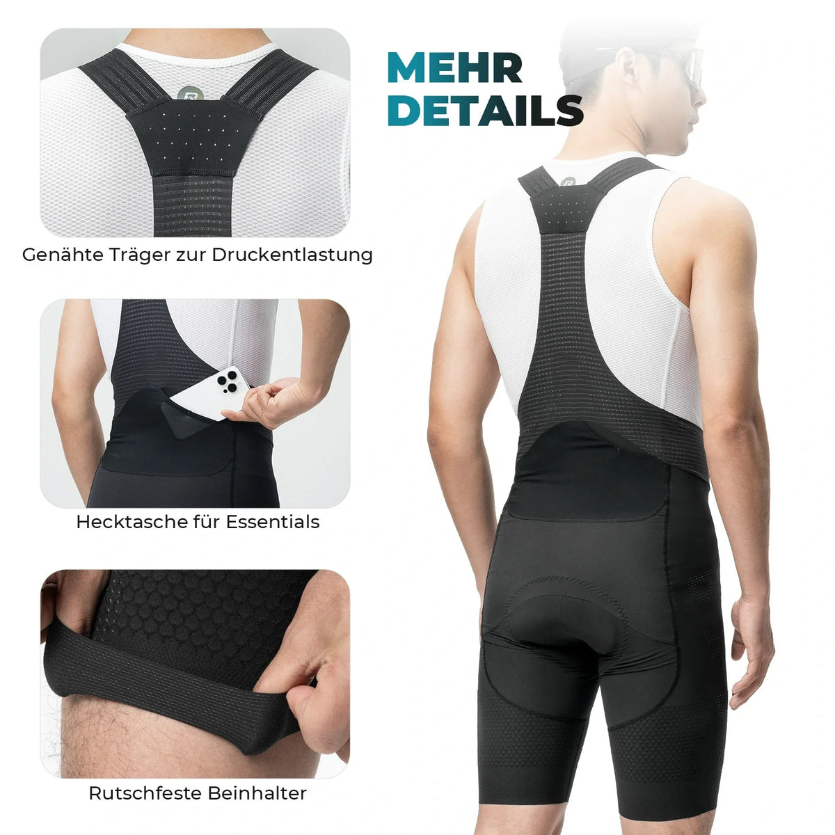 ROCKBROS Culote con Tirantes para Hombres de Bicicleta con Elástico 4D Ergonómico Acolchado
