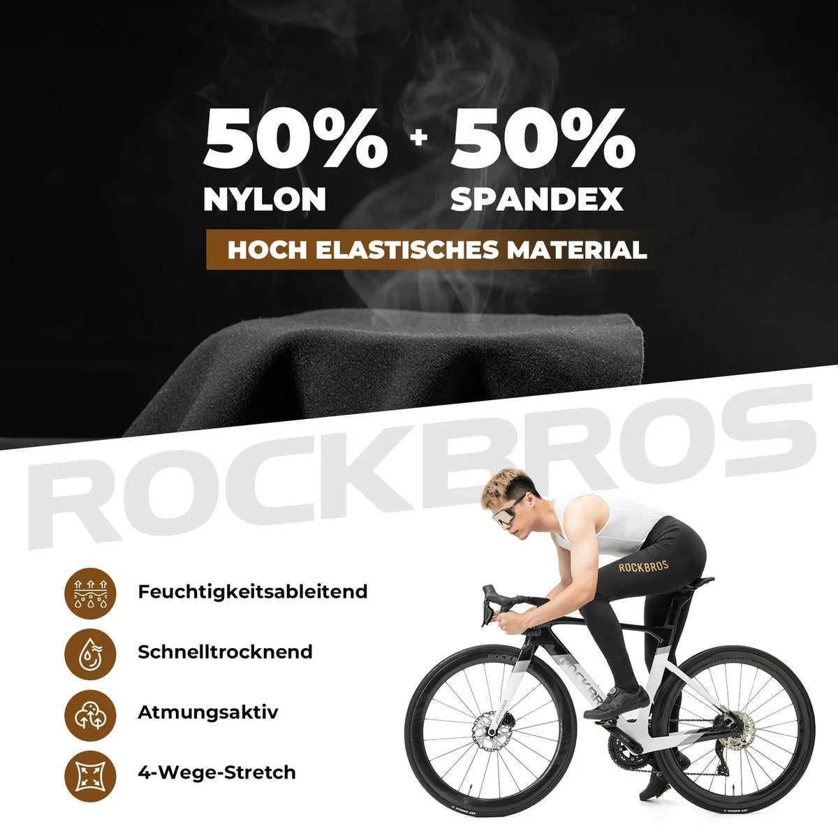 ROCKBROS Culote con Tirantes Pantalón de Ciclismo para Hombre con Acolchado, Transpirable de Secado Rápido