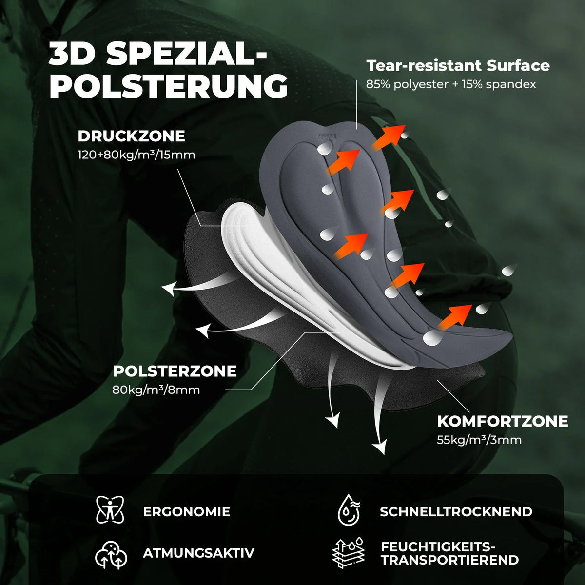 ROCKBROS Culote con Tirantes Pantalón de Ciclismo para Hombre con Acolchado, Transpirable de Secado Rápido