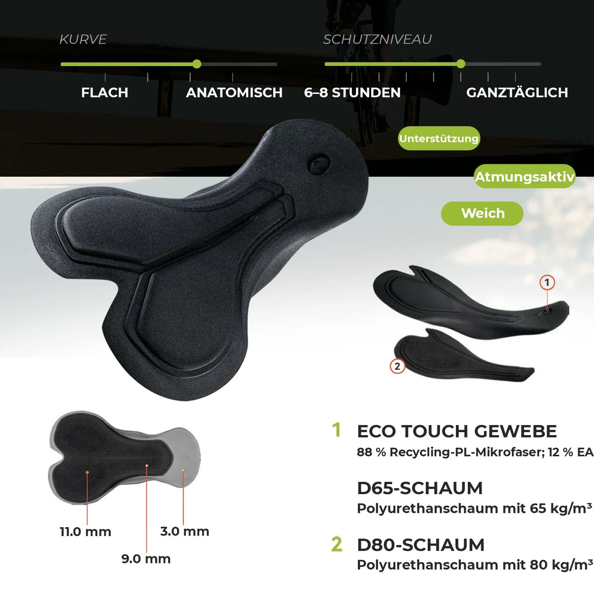 ROCKBROS Culote con tirantes para bicicleta con badana para hombre, Sin costuras Transpirable