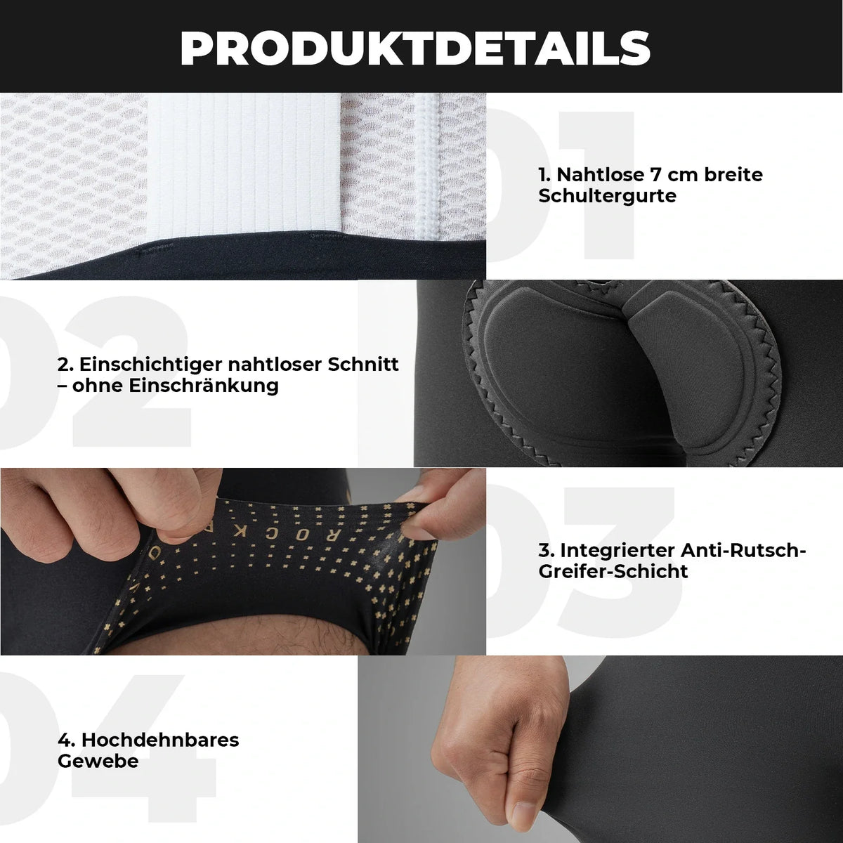 ROCKBROS Culote con tirantes para bicicleta con badana para hombre, Sin costuras Transpirable