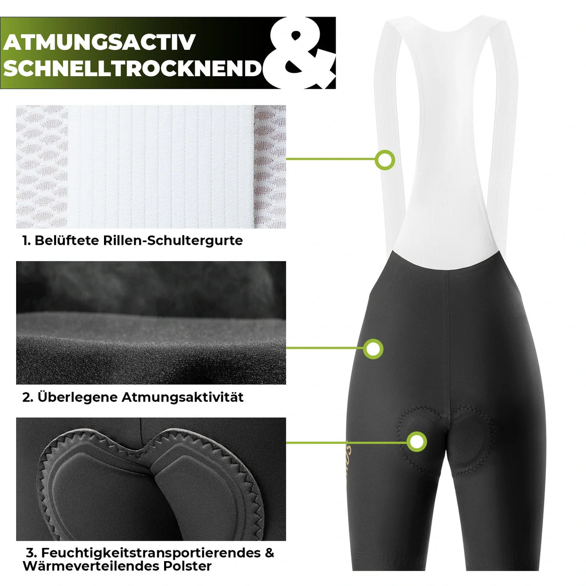 ROCKBROS Culote con tirantes para bicicleta con badana para hombre, Sin costuras Transpirable