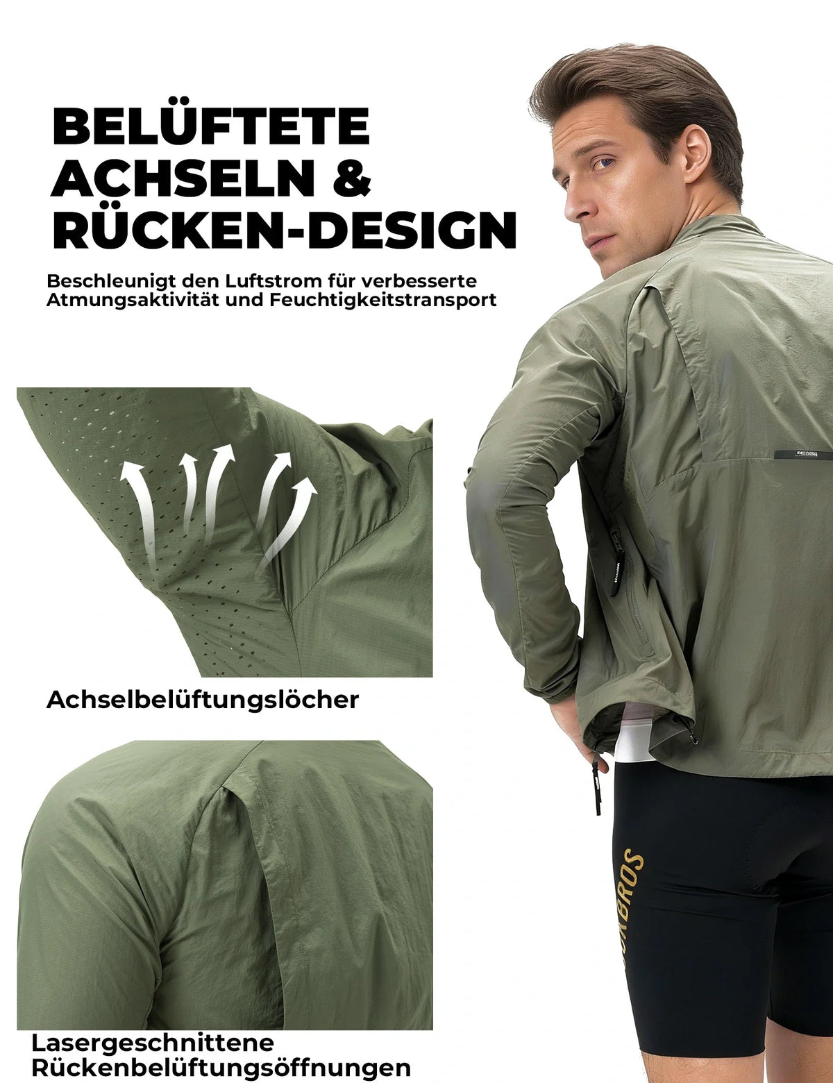 ROCKBROS Chaqueta de ciclismo cortavientos, ligera, transpirable, de secado rápido, plegable