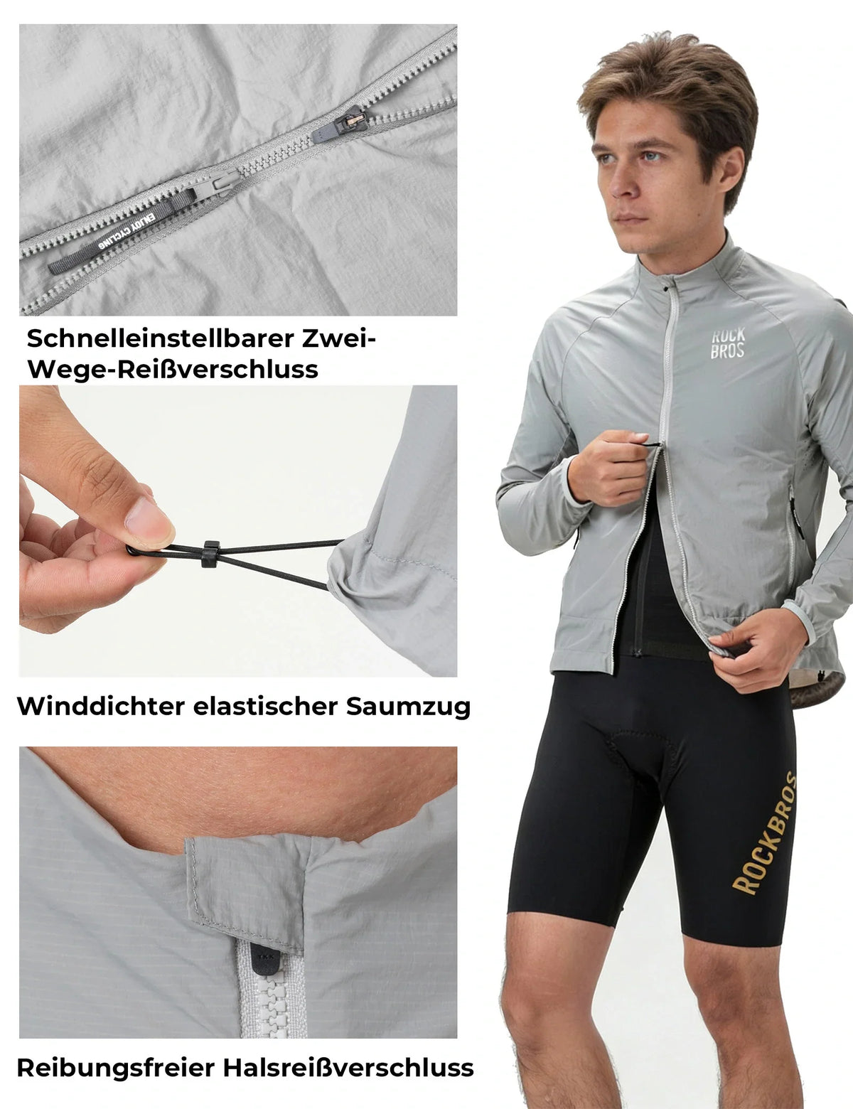 ROCKBROS Chaqueta de ciclismo cortavientos, ligera, transpirable, de secado rápido, plegable