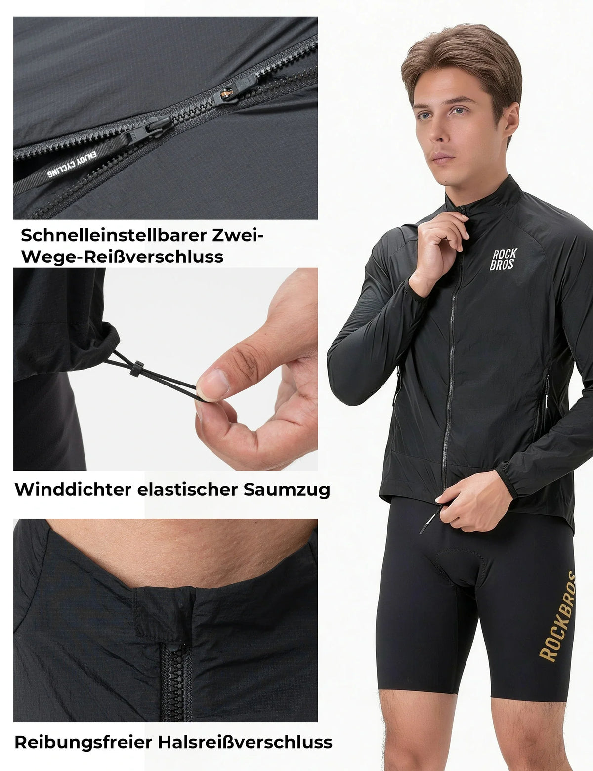 ROCKBROS Chaqueta de ciclismo cortavientos, ligera, transpirable, de secado rápido, plegable