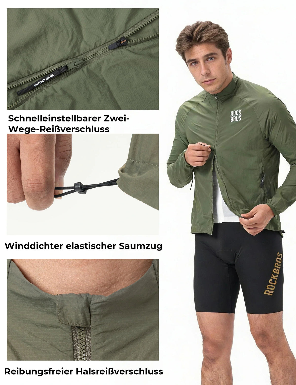 ROCKBROS Chaqueta de ciclismo cortavientos, ligera, transpirable, de secado rápido, plegable