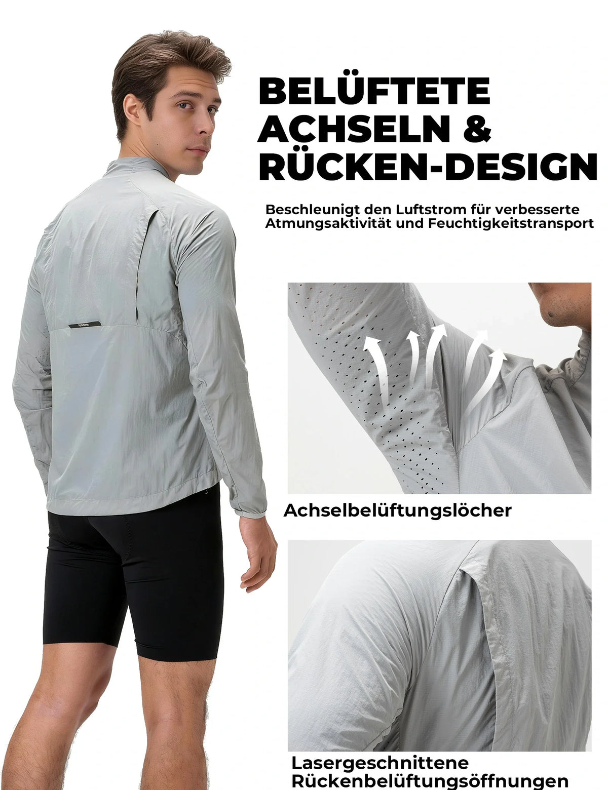ROCKBROS Chaqueta de ciclismo cortavientos, ligera, transpirable, de secado rápido, plegable