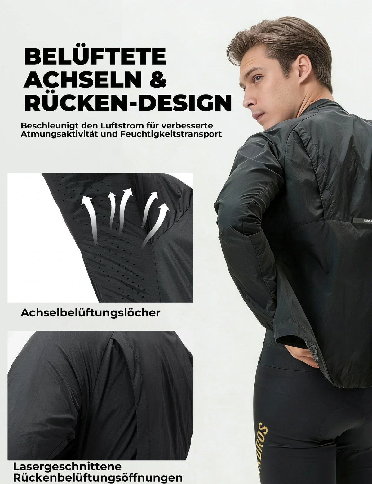 ROCKBROS Chaqueta de ciclismo cortavientos, ligera, transpirable, de secado rápido, plegable