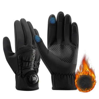 ROCKBROS Guantes de invierno para bicicleta con pantalla táctil - Térmicos acolchados y reflectantes