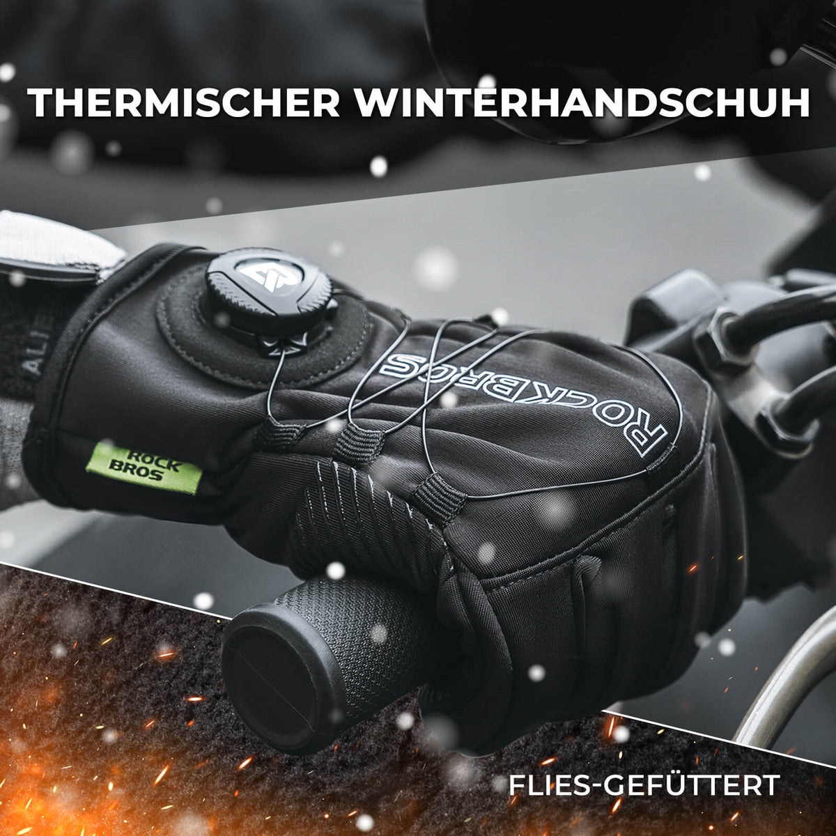 ROCKBROS Guantes de invierno para bicicleta con pantalla táctil - Térmicos acolchados y reflectantes
