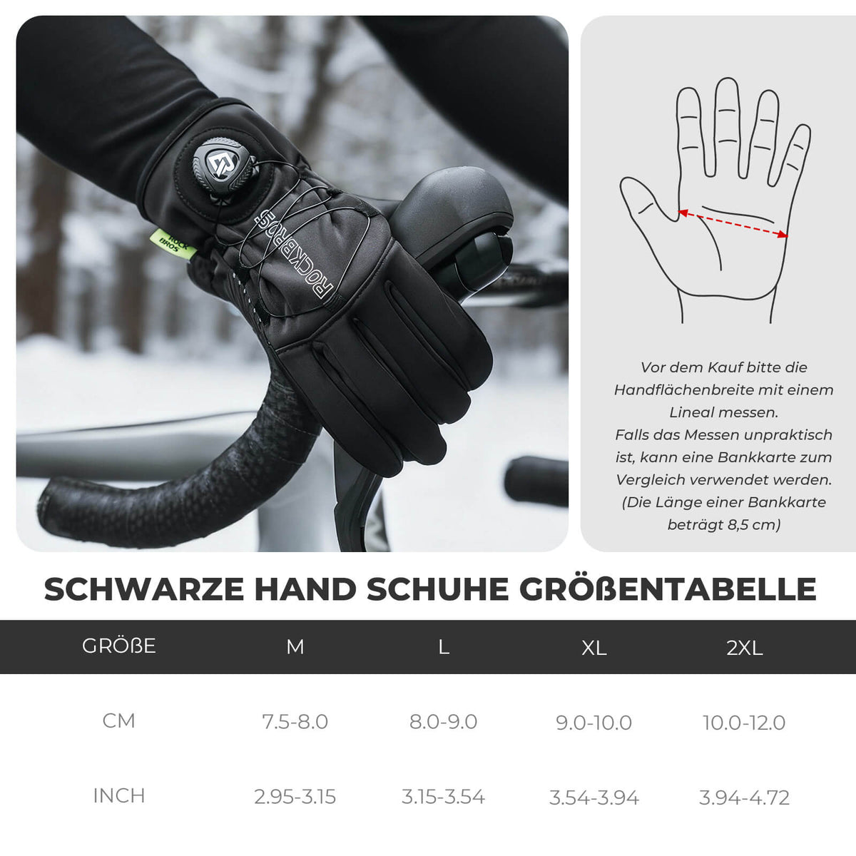ROCKBROS Guantes de invierno para bicicleta con pantalla táctil - Térmicos acolchados y reflectantes