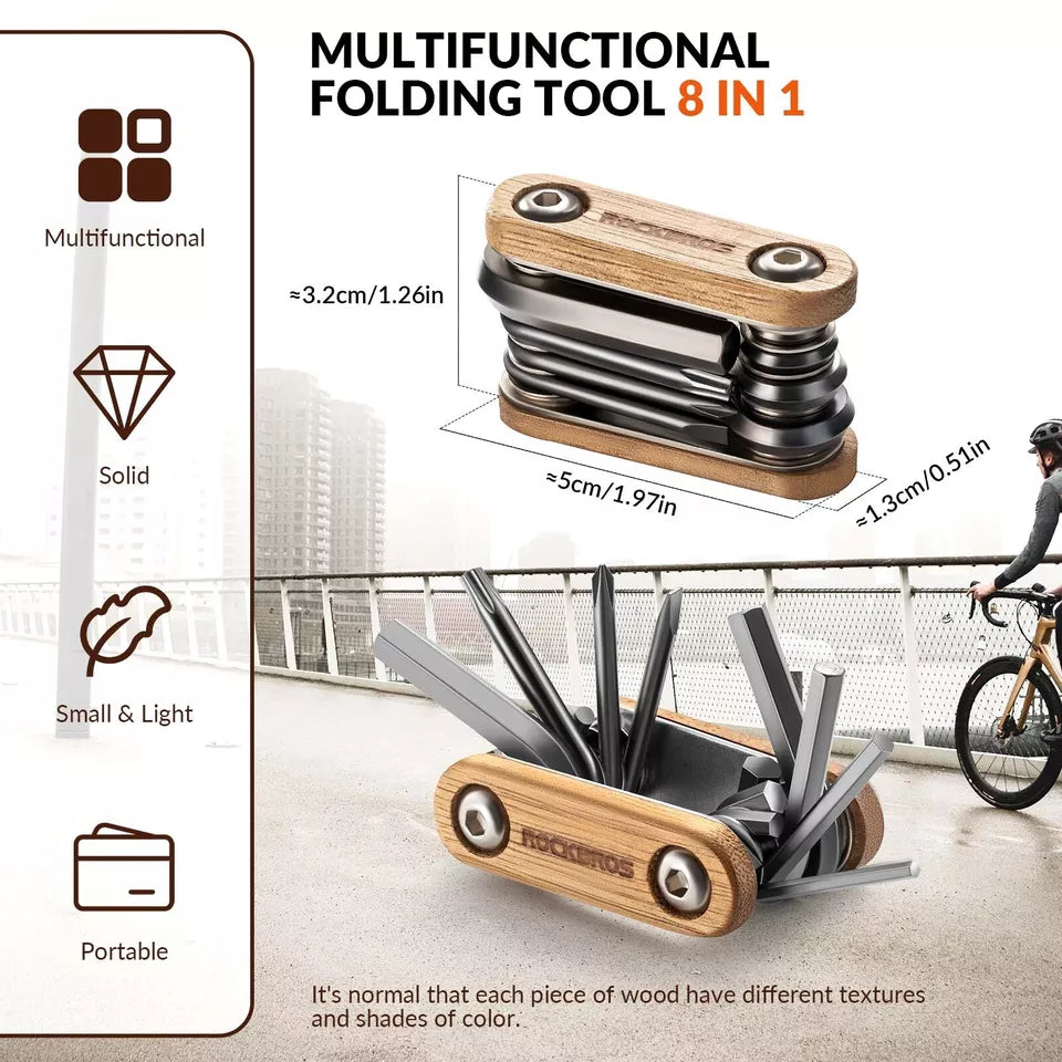 Herramienta de reparación de bicicletas ROCKBROS 8 en 1 multiherramienta de madera de acero inoxidable