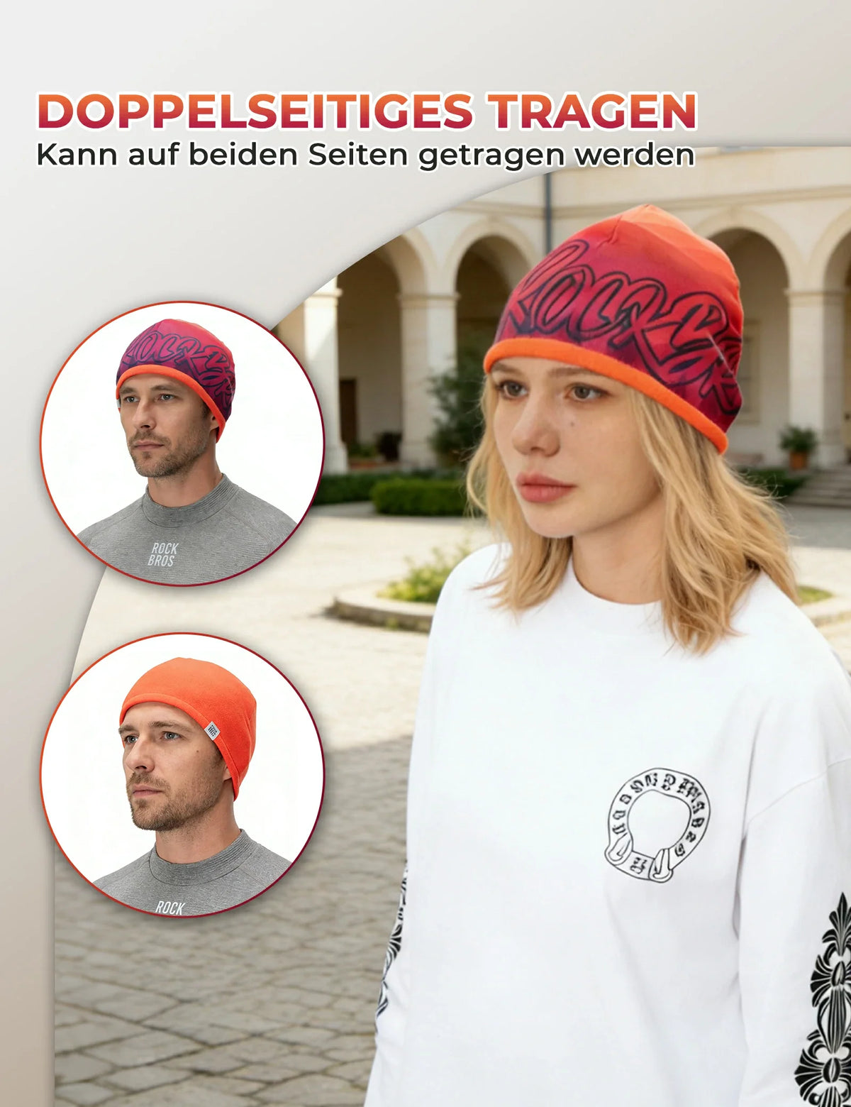 ROCKBROS Gorro Térmico Reversible (2-en-1) Gorro de Invierno con Protección para los Oídos