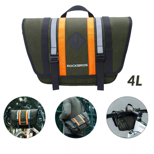 ROCKBROS 2.5L-4L bolsa de manillar bolsa delantera para bicicleta bolsa cruzada con correa para el hombro verde