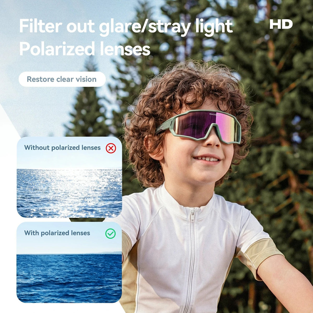 ROCKBROS Gafas de sol para niños de bicicleta - Polarizadas/Fotocromáticas con protección UV400