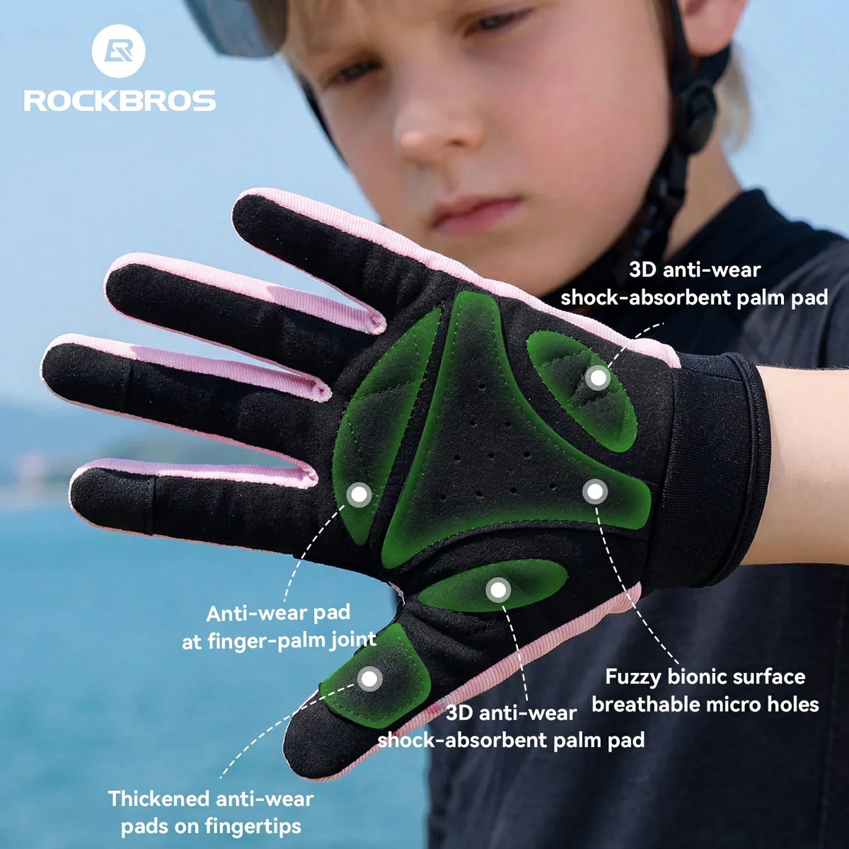 ROCKBROS Guantes de bicicleta para niños de dedo completo con protección Hard Shell